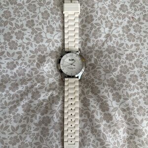 Coach Boyfriend Sport Watch – White Silicone Strap, Silver Tone